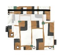 Estuche para lápices con diseño geométrico simple e informal, color marrón, con ventana transparente, bolsillos con ojales y 3 agujeros perforados para aula, escuela, suministros de oficina