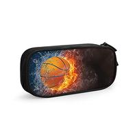 Estuche para lápices con diseño horizontal de pelota de baloncesto en fuego y agua con iluminación alrededor sobre fondo negro, color, 5.0cm*10.5cm*20.5cm, Estuche para lápices