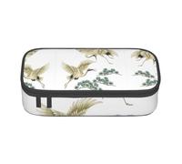 Estuche para lápices con dos grullas japonesas volando con pintura tradicional de gran capacidad, bolsa de almacenamiento con cremallera, para niños, niñas, estudiantes, escuela, Black, Talla única