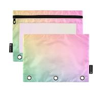 Estuche para lápices con estampado animal, carpeta de 3 anillas, colorido arco iris, con cremallera vibrante, carpetas escolares, bolsillos transparentes, 24,8 x 18 cm, 2 paquetes