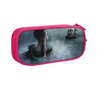 Estuche para lápices con estampado de barco pirata de sirena y vela en el mar, estuche organizador de lápices de doble capa para oficina Co, color, 5.0cm*10.5cm*20.5cm, Estuche para lápices