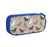 Estuche para lápices con estampado de caballo para guardar cosméticos, herramientas de arte, suministros para estudiantes, profesores, uso versátil, Blue, Talla única, Juego de mochila escolar