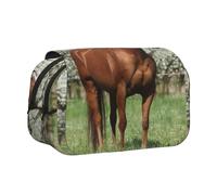 Estuche para lápices con Estampado de Caballos y árboles en Flor, Organizador de papelería portátil de Doble Capa