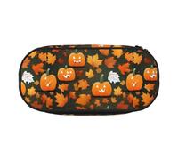 Estuche para lápices con estampado de calabaza y texto "Happy Thanksgiving Day", espacioso, con cremallera, herramientas de maquillaje de alta capacidad, suministros de oficina, Negro, One Size, Lindo