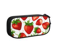 Estuche para lápices con estampado de fresas, cosméticos, herramientas de arte, suministros para estudiantes, profesores, uso versátil, Black, Talla única, Juego de mochila escolar