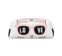Estuche para lápices con estampado de gato con gafas de sol y amor, estuche para lápices con cremallera, organizador portátil de papelería, bolsa para lápices - Oficina y viajes, Silver, Talla única