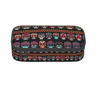 Estuche para lápices con estampado de gatos de arte moderno de mediados de siglo, tamaño mediano, bolsa con doble cremallera para el trabajo, lindo, Estampado de calavera mexicana, Talla única