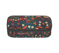 Estuche para lápices con estampado de gatos de arte moderno de mediados de siglo, tamaño mediano, bolsa con doble cremallera para el trabajo, lindo, Boho folclórico mexicano, Talla única