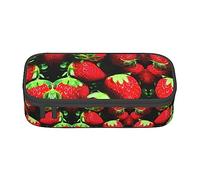 Estuche para lápices con estampado de girasol de verano, tamaño mediano, bolsa con doble cremallera para el trabajo, lindo, Patrón de fresa, Talla única