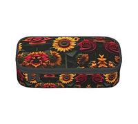 Estuche para lápices con estampado de girasol, tamaño mediano, con doble cremallera, para el trabajo, bonito, Rosa de girasol, Talla única