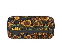 Estuche para lápices con estampado de girasol, tamaño mediano, con doble cremallera, para el trabajo, bonito, Arte floral de girasoles y mariposas, Talla única