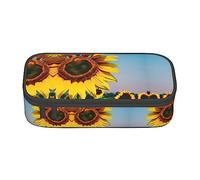 Estuche para lápices con estampado de girasol, tamaño mediano, con doble cremallera, para el trabajo, bonito, Girasoles y flores, Talla única