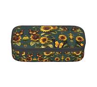 Estuche para lápices con estampado de girasol, tamaño mediano, con doble cremallera, para el trabajo, bonito, Mariposas florales de girasol, Talla única