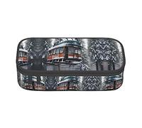 Estuche para lápices con estampado de grano de madera, tamaño mediano, bolsa con doble cremallera para el trabajo, bonito, Telesquí Winter Old Cable, Talla única