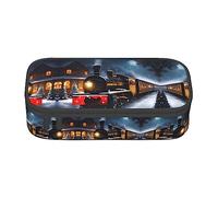 Estuche para lápices con estampado de grano de madera, tamaño mediano, bolsa con doble cremallera para el trabajo, bonito, Tren de ferrocarril de invierno, Navidad, nieve, noche, Talla única