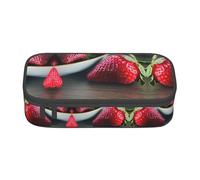 Estuche para lápices con estampado de hojas del día de San Patricio, tamaño mediano, bolsa con doble cremallera para el trabajo, lindo, Fresa roja1, Talla única