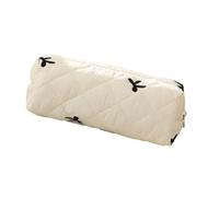 Estuche para lápices con estampado de lazo de alta capacidad, organizador portátil para bolígrafos, bolsa de maquillaje de viaje para estudiantes, mujeres y niñas, cinta de maquillaje, beige