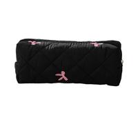 Estuche para lápices con estampado de lazo de alta capacidad, organizador portátil para bolígrafos, bolsa de maquillaje de viaje para estudiantes, mujeres y niñas, cinta de maquillaje, Black