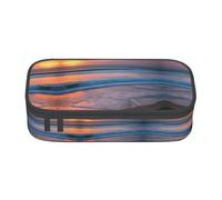 Estuche para lápices con estampado de leopardo amarillo, tamaño mediano, con doble cremallera para el trabajo, bonito, Playa del atardecer, Talla única