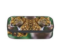 Estuche para lápices con estampado de leopardo amarillo, tamaño mediano, con doble cremallera para el trabajo, bonito, Estampado de leopardo amarillo, Talla única