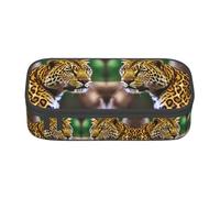 Estuche para lápices con estampado de leopardo amarillo, tamaño mediano, con doble cremallera para el trabajo, bonito, Black, Talla única