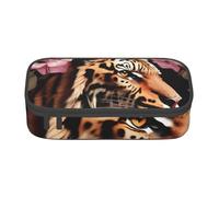 Estuche para lápices con estampado de leopardo y tigre animal, estuche portátil, bolsa de maquillaje para mujer, bolso de viaje, Black, Talla única, Neceser de maquillaje