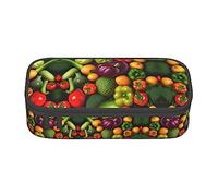 Estuche para lápices con estampado de margaritas blancas y azules, tamaño mediano, bolsa con doble cremallera para el trabajo, lindo, Frutas y verduras, Talla única