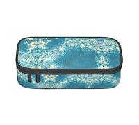 Estuche para lápices con estampado de margaritas blancas y azules, tamaño mediano, bolsa con doble cremallera para el trabajo, lindo, Margarita blanca y azul, Talla única