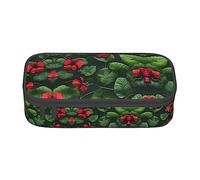 Estuche para lápices con estampado de margaritas blancas y azules, tamaño mediano, bolsa con doble cremallera para el trabajo, lindo, Hojas de vegetación con flores de hibisco, Talla única