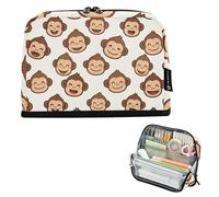 Estuche para lápices con estampado de mono de dibujos animados, color beige, con cremallera, bolsa de almacenamiento para lápices, bolsa de almacenamiento para el aula, artículos de papelería