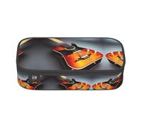 Estuche para lápices con estampado de nativos americanos, tamaño mediano, bolsa con doble cremallera para el trabajo, lindo, Estampado de guitarra musical, Talla única