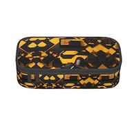 Estuche para lápices con estampado de nativos americanos, tamaño mediano, bolsa con doble cremallera para el trabajo, lindo, Amarillo mostaza y negro, Talla única