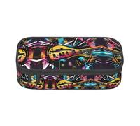 Estuche para lápices con estampado de notas musicales, tamaño mediano, bolsa con doble cremallera para el trabajo, bonito, Estilo graffiti musical, Talla única