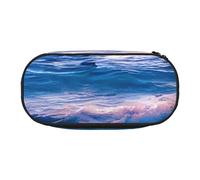 Estuche para lápices con estampado de olas del océano y puesta de sol en la playa, espacioso estuche con cremallera, herramientas de maquillaje de alta capacidad, suministros de oficina, Negro, One