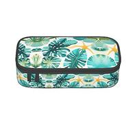 Estuche para lápices con estampado de palmeras tropicales de Hawaii Beach, tamaño mediano, con doble cremallera para el trabajo, bonito, Tema de plantas tropicales de playa, Talla única, Compacto
