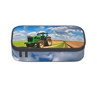 Estuche para lápices con estampado de palmeras tropicales y atardecer, tamaño mediano, con doble cremallera, para el trabajo, bonito, Tractor Under Blue Sky and White Clouds, Talla única