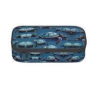 Estuche para lápices con estampado de sirena, color rosa pastel y aguamarina, tamaño mediano, con doble cremallera para el trabajo, bonito, Muchas tortugas marinas azules, Talla única