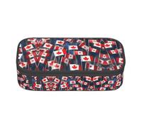 Estuche para lápices con estampado de sirena, color rosa pastel y aguamarina, tamaño mediano, con doble cremallera para el trabajo, bonito, Muchas banderas canadienses pequeñas, Talla única