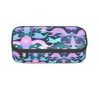 Estuche para lápices con estampado de sirena, color rosa pastel y aguamarina, tamaño mediano, con doble cremallera para el trabajo, bonito, Sirena, rosa pastel, aguamarina, Talla única