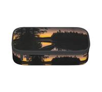 Estuche para lápices con estampado de velero oceánico, tamaño mediano, bolsa con doble cremallera para el trabajo, lindo, Canoa iluminada por la luna Allagash River, Talla única
