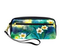 Estuche para lápices con estampado floral de acuarela, bolsa de piel sintética con cremallera para niños y niñas, suministros escolares y de oficina