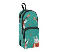 Estuche para lápices con forma de conejo tocando guitarra, gran capacidad, con compartimento, para estudiantes, escuela, escuela, oficina, trabajo, Conejo tocando la guitarra, Talla única, Maletín