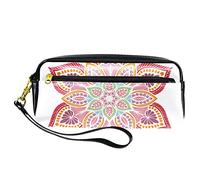 Estuche para lápices con forma de flor de mandalas, bolsa de piel sintética con cremallera para niños y niñas, suministros escolares y de oficina