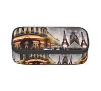 Estuche para lápices con impresión de granja de tractor antiguo, tamaño mediano, bolsa con doble cremallera para el trabajo, lindo, Torre Eiffel de París Street Scene, Talla única