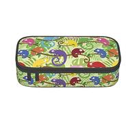 Estuche para lápices con patrón de camaleón de lagarto verde, bolsa de lápices de gran capacidad, bolsa de cosméticos pequeña para mujeres y hombres, color, 5.0cm*10.5cm*20.5cm, Estuche para lápices