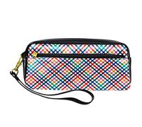 Estuche para lápices con patrón de cuadrícula de colores, bolsa de piel sintética con cremallera para niños y niñas, suministros escolares y de oficina