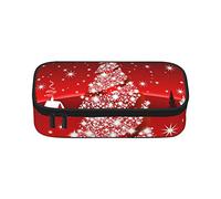 Estuche para lápices con patrón de diamantes de gran capacidad, bolsa de papelería de oficina, bolsa de cosméticos con compartimentos para niñas, niños y adultos, árbol de Navidad, rojo, talla única
