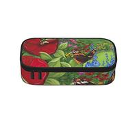 Estuche para lápices con patrón de diamantes de gran capacidad, bolsa de papelería de oficina, bolsa de cosméticos con compartimentos para niñas, niños y adultos, diseño de pájaros, mariposa, flor, talla única