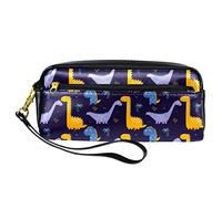 Estuche para lápices con patrón de dinosaurios, bolsa de piel sintética con cremallera para niños y niñas, suministros escolares y de oficina