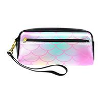 Estuche para lápices con patrón de escamas de sirena rosa, bolsa de piel sintética con cremallera para niños y niñas, suministros escolares y de oficina